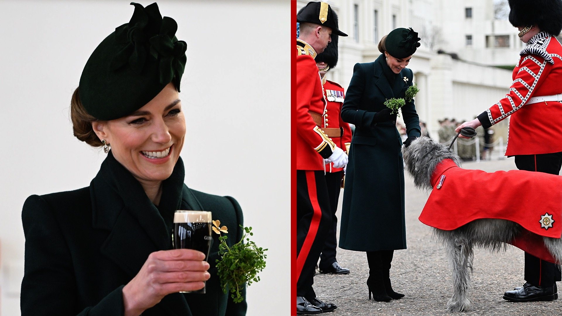 Guinness - Kate boit une Guinness et caresse la mascotte lors de la célébration de la Saint-Patrick