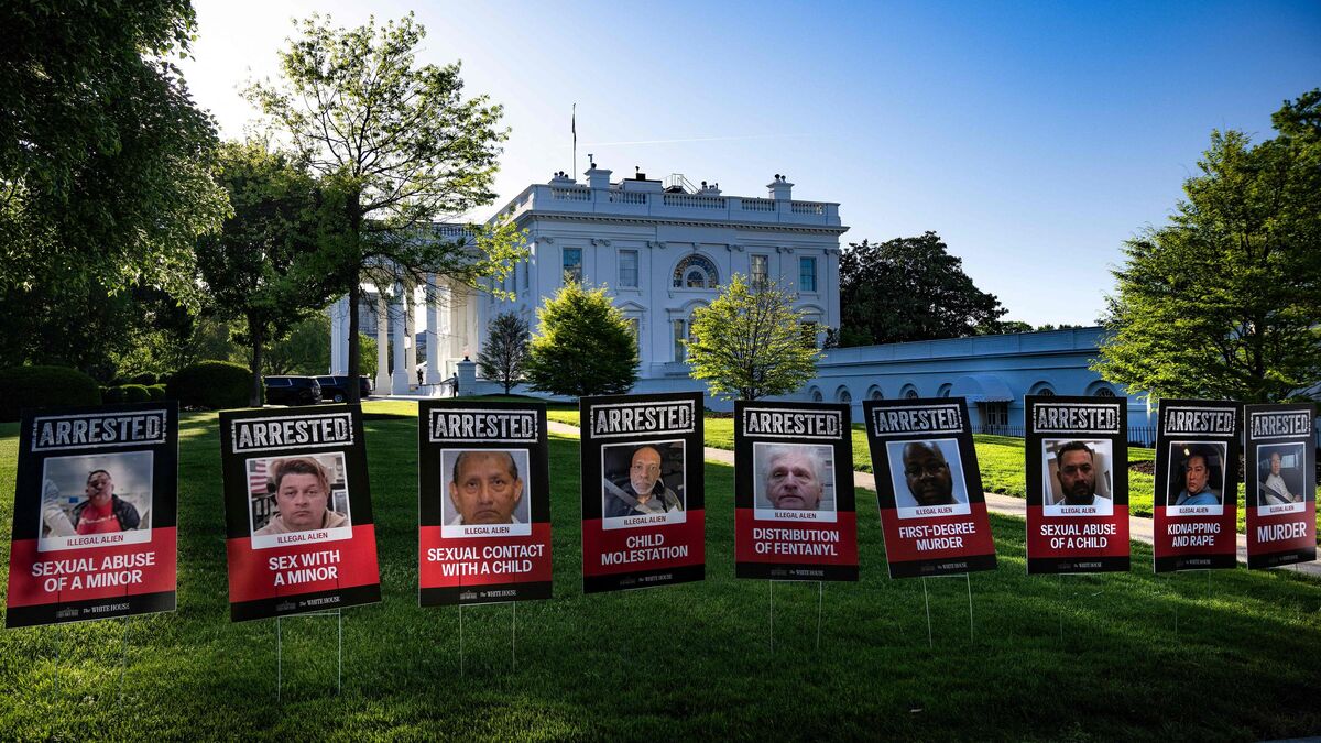 mugshots - Malmené dans les sondages, Donald Trump dévoile des « mugshots » de migrants expulsés devant la Maison Blanche