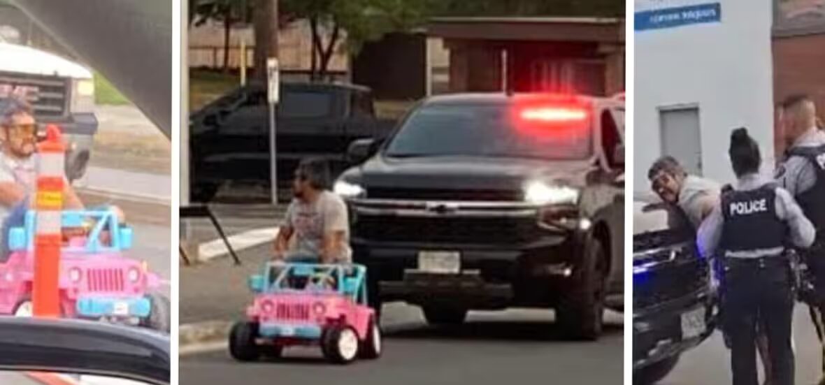 Jeep - Un homme arrêté après avoir conduit une petite Jeep Barbie rose à travers Prince George, C.-B.