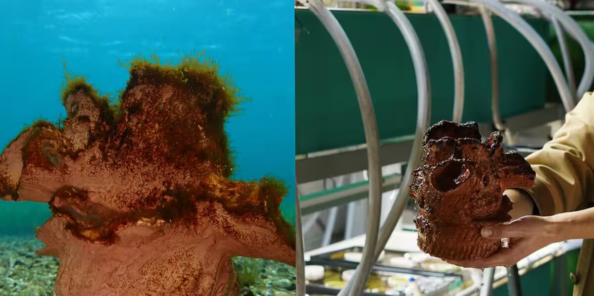 algues - Un artiste de N.s. aide à faire pousser des algues dans des pots en argile faits maison lors d'une installation artistique sous-marine