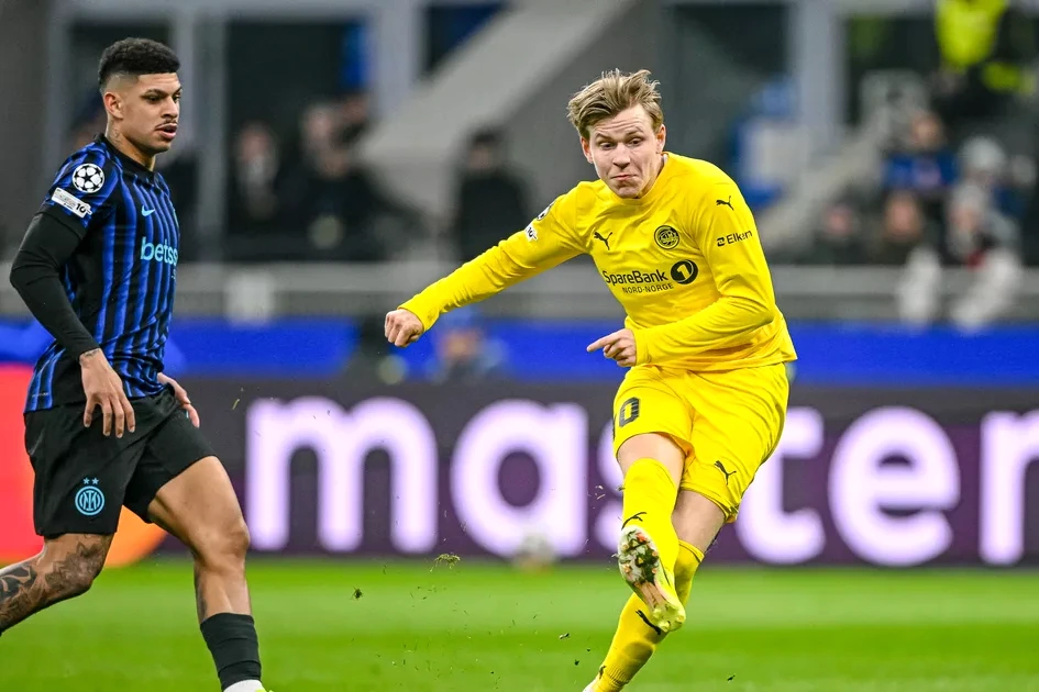 Joueurs de Bodo/Glimt célébrant un but face à l’Inter Milan lors d’un match de Ligue des champions