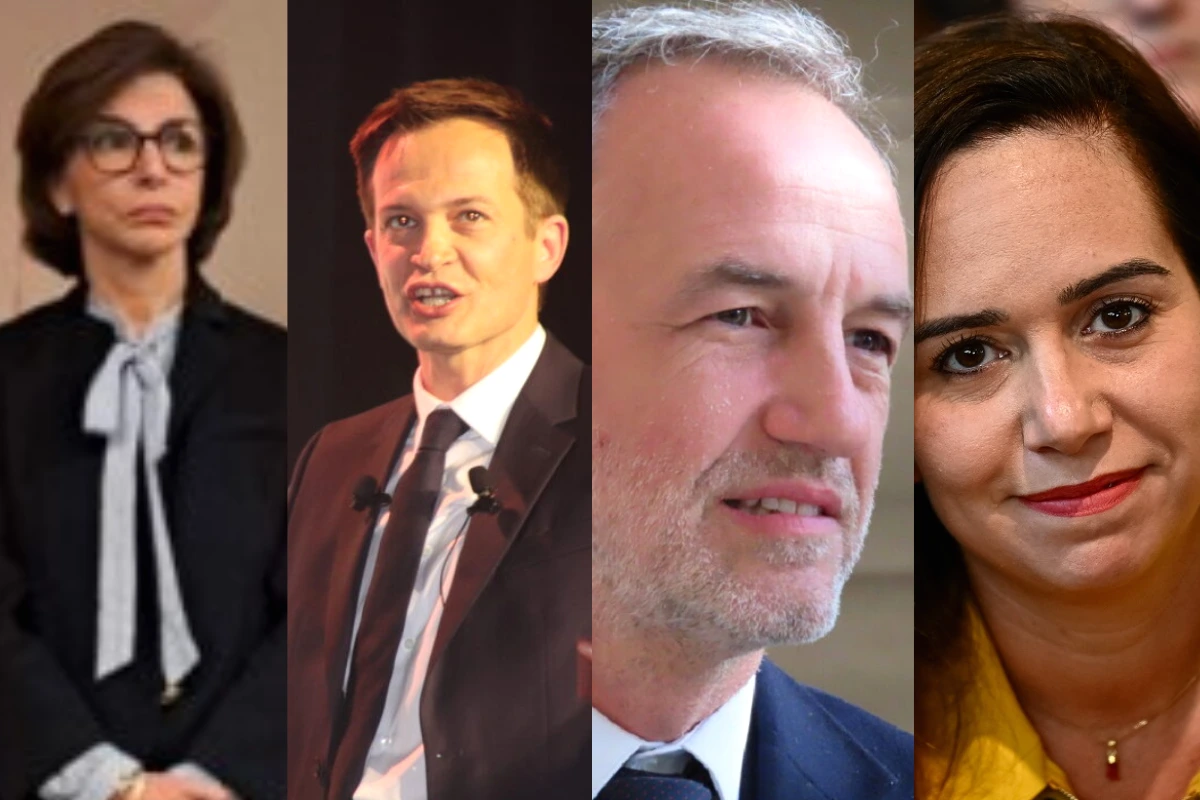 Rachida Dati, Rémi Grégoire et Sophia Chikirou posent devant l’Hôtel de Ville de Paris.