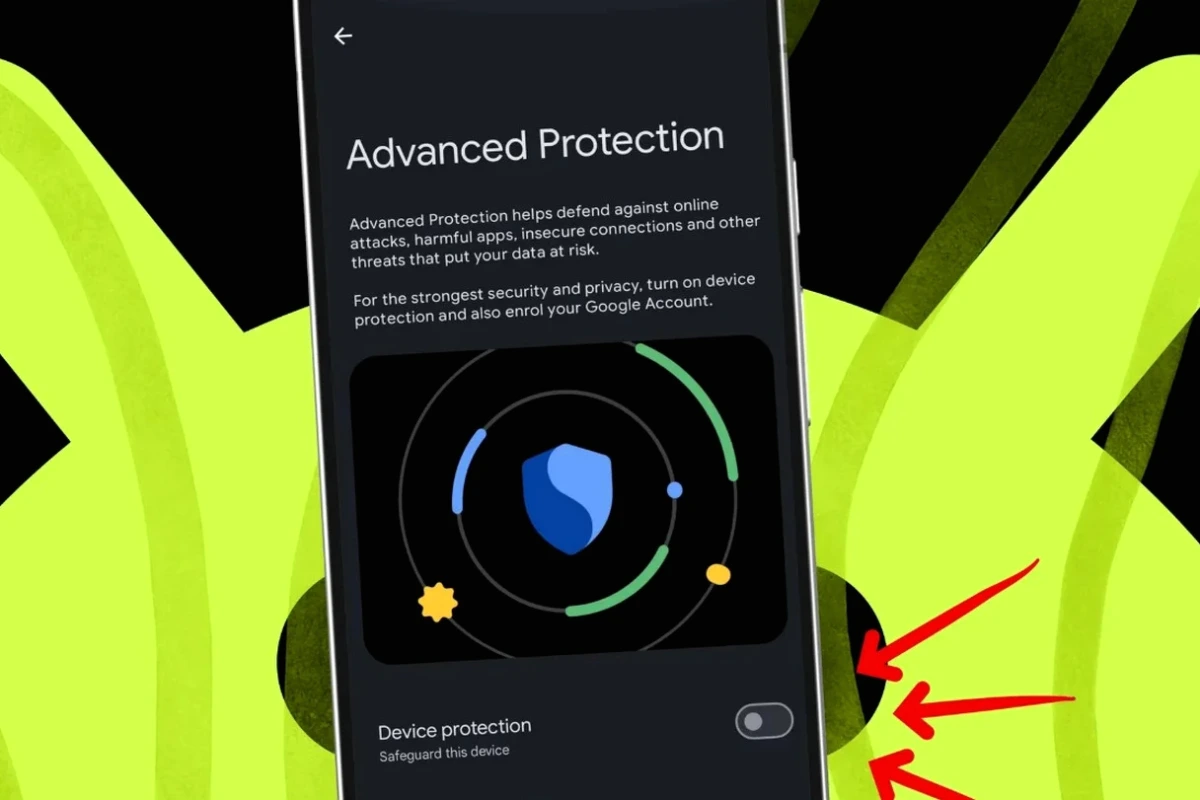 Smartphone Android 16 affichant l’écran des paramètres avec l’option Protection avancée activée
