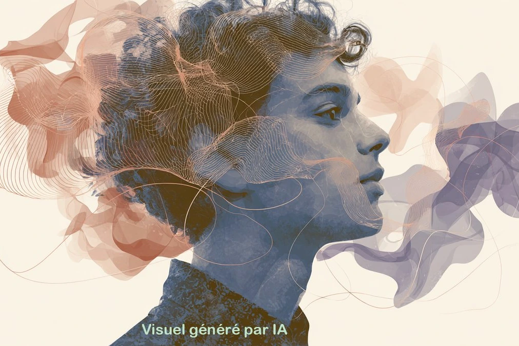 Utilisateur régulier d’IA devant un ordinateur, interface de chatbot à l’écran, bureau éclairé en gros plan