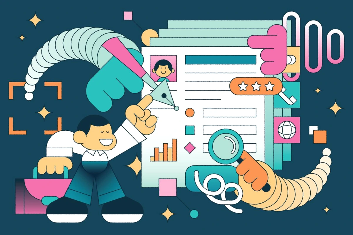 Illustration du défi client : personne devant un ordinateur, graphiques et checklist sur l’écran