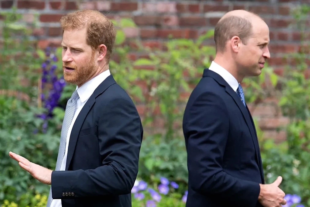 Le prince William et le prince Harry en costume, côte à côte, lors d’un événement officiel.