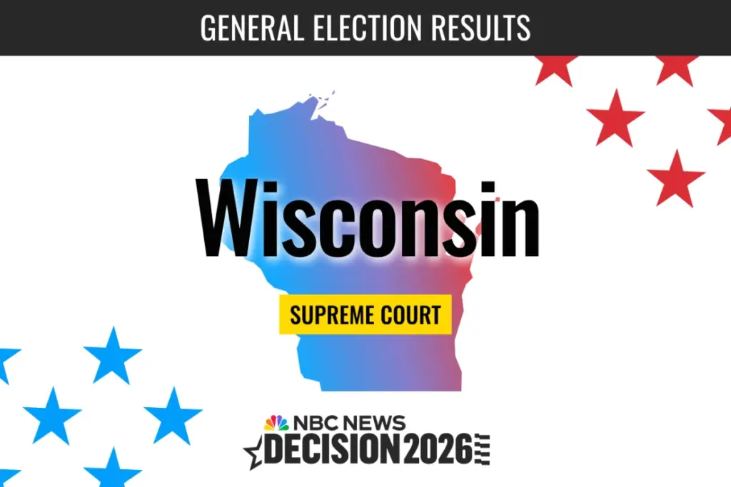 Résultats en direct de la Cour suprême du Wisconsin 2026 affichés sur un écran, carte et chiffres en arrière-plan