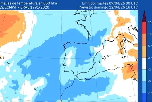 Carte météo de l’AEMET montrant une alerte et une forte baisse des températures sur l’Espagne