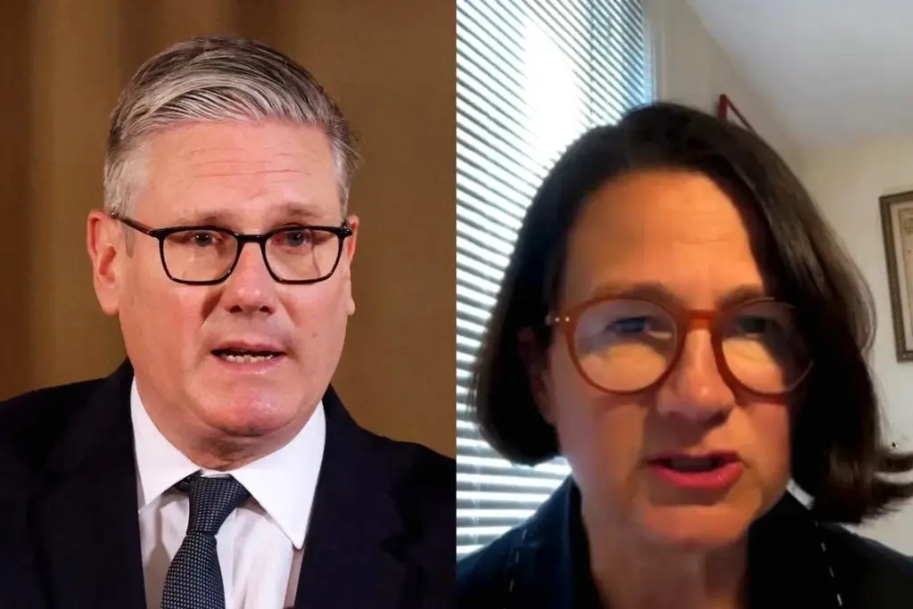 Keir Starmer en costume, visage sérieux, parlant à des journalistes devant un bâtiment officiel.