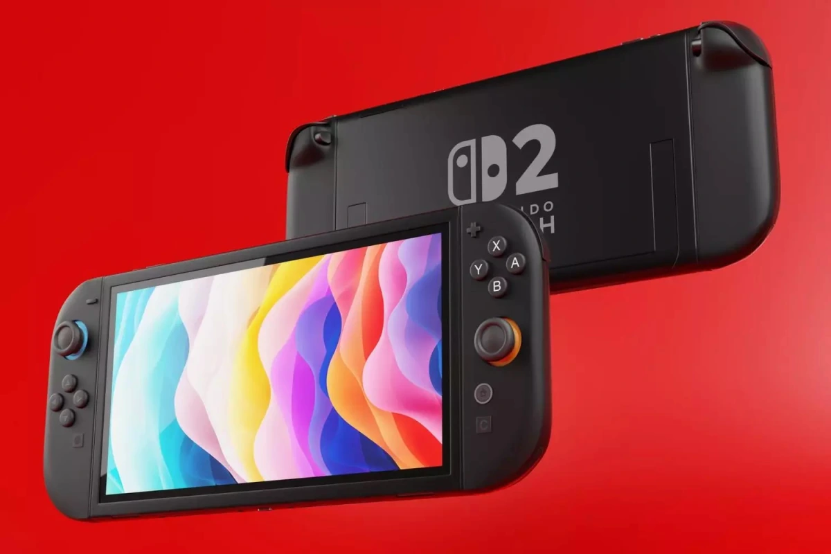 Nintendo Switch 2 posée sur une table, écran allumé avec une liste de 9 jeux rétrocompatibles validés