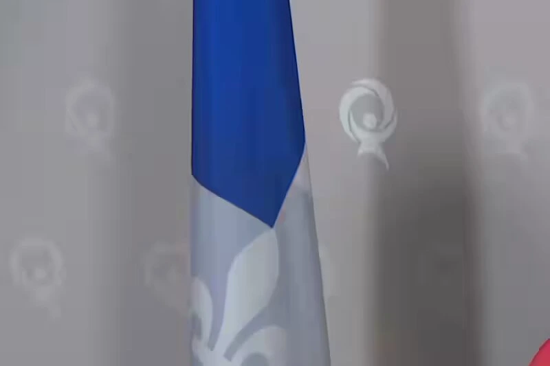 Ruba Ghazal en conférence de presse, micro devant elle, répondant aux journalistes, fond neutre derrière.